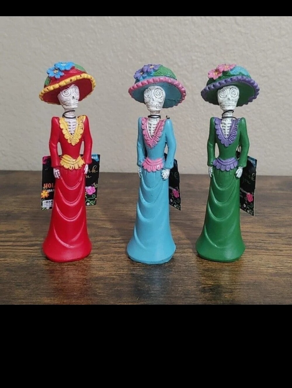Set Of 3 Dia de los Muertos/Day of the Dead/Sugar Skull Festive Lady Figurines